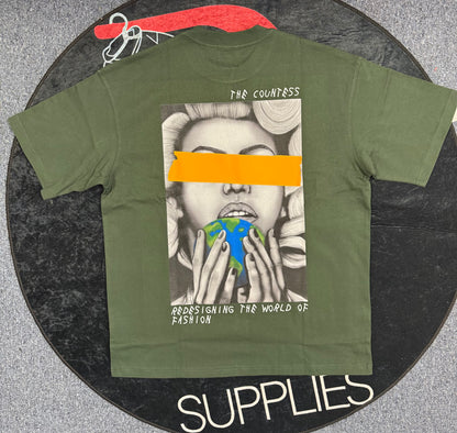 Blaq Pearl "The Countess Olive Green with Orange accent T-Shirt