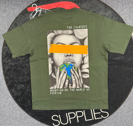 Blaq Pearl "The Countess Olive Green with Orange accent T-Shirt