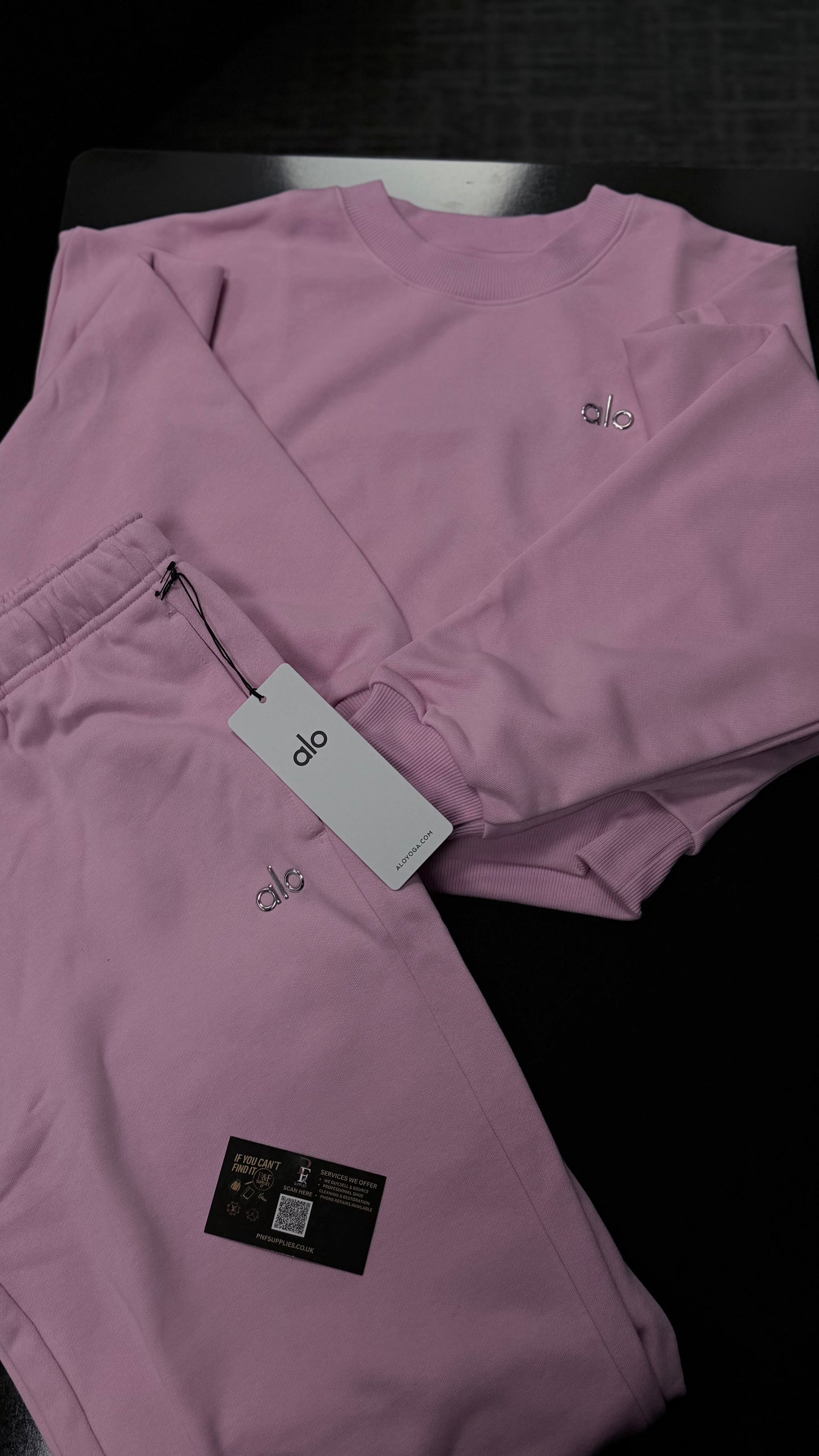 Alo Crewneck Cropped Pink Set