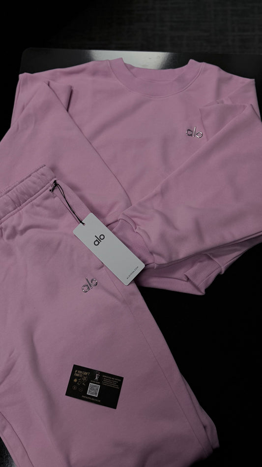 Alo Crewneck Cropped Pink Set