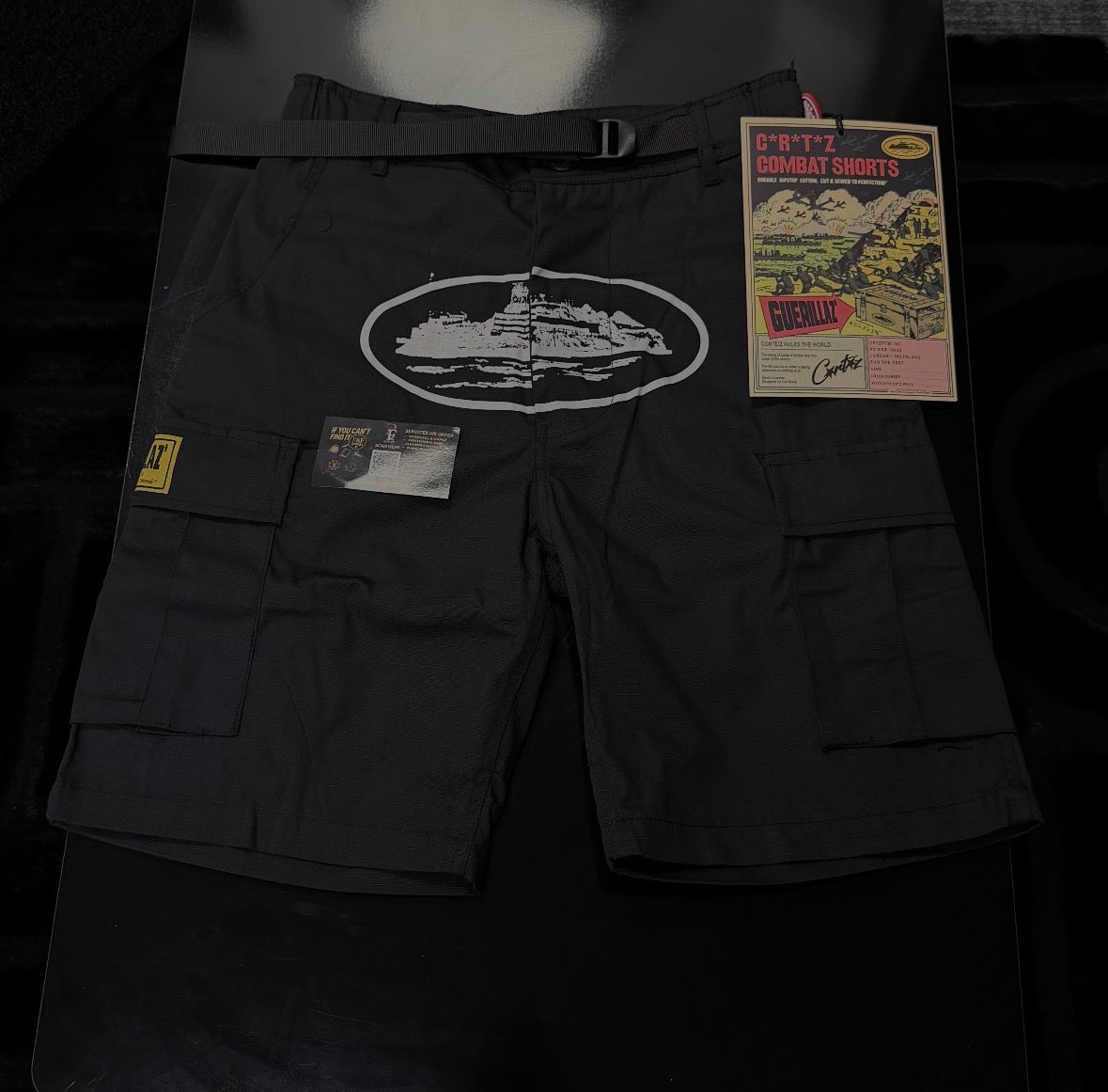 Corteiz Alcatraz Cargo Shorts Black