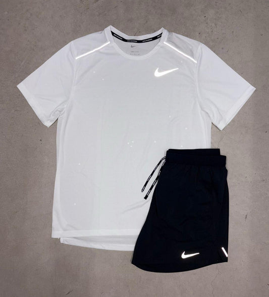 White Tee Miller Black Short Set